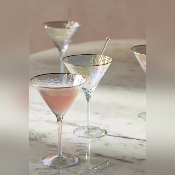 Anthropologie Other - Anthropologie Zaza Lustered 24k Gold Accent Martini Glasses Set Of 2 New In Box